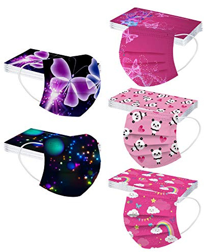 50 Pezzi Bambini per Mascherine Protezione per Il Viso USA e Getta 3 Strati Stampa arcobaleno Tessuto Cotone Antipolvere Visiera Bocca Faccia Adatto Regolabile Disegni Comfort Traspirante (B-002)