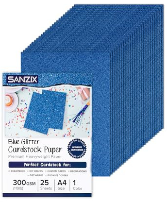 SANZIX 25 Sheets Blue Glitter Cardstock Paper- 8.2x11.7, 110lb 300 GSM, Heavyweight Sparkling Glitter Paper Blue for Cricut, Scrapbook, DIY Crafts, Christmas, Gift Wraps, Wedding & Party Decorations