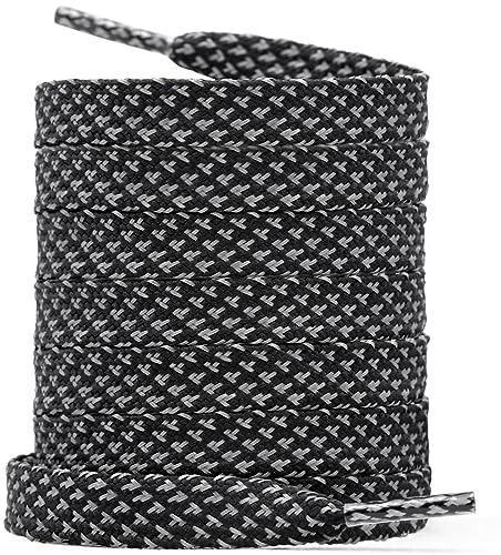 WEGOODZF Chaussures Plates Réfléchissantes Lacets: 8 MM De Large, Bouble Couche Tissée, 12 Couleurs, Lacets Pour Baskets, Chaussures De Course, Bottes 2 Paires, Noir 120 CM