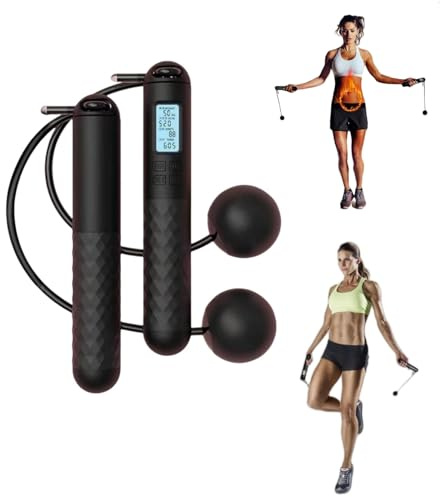 Ropeless Skipping Rope, Cordless Skipping Ropes for Adults, Wireless Skipping Rope with Counter Smart Digital Gravity Ball Jump Rope (Black A)
