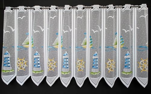 Gardinen Kranzusch Scheibengardine Leuchtturm 60x199,5 cm H/B Blau Grün Gelb Bistrogardine Vorhang Küche 1er Pack