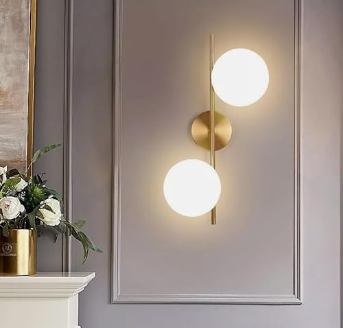 Dopastore Applique da Parete Con Attacchi 2xG9 Design Doppia Sfera Vetro Staffa Lineare Oro Porta Lampada da Muro Moderna Per Interni Camera da Letto Soggiorno