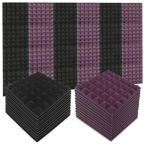 Sound Proofing Panels, Soundproofing Panels, Acoustic Wall Panels, High Density Acoustic Foam Panels for Studio, Recording, Home, Offices, 30 * 30 * 5cm (12Black & 12purple)