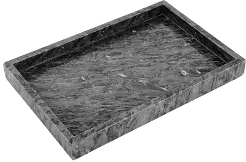 GBACHOOSE Marmorplatta, 30 x 20 cm serveringsfat i marmor för badrum, kök, toalettbord, heminredning, svart