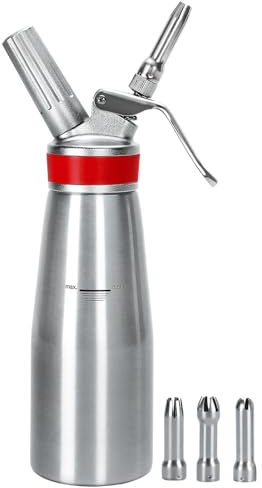 Whipped Cream Dispenser Professional Whip Cream Canister Whipped Cream Maker with 3 Decorating Stainless Nozzles - N2o Chargers (Not Included) (Aluminum)