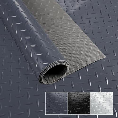 Revêtement de sol en PVC vendu au mètre, 1,5 mm d'épaisseur, inodore, tapis en tôle ondulée, antidérapante à carreaux Dionis, anthracite, 120 x 100 cm