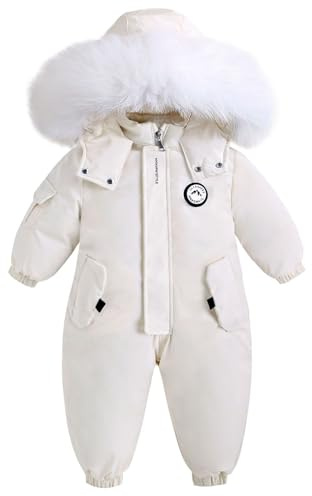 BRONG Enfant Habit de Neige Barboteuse Garçons Combinaison de Ski Hiver Chaud Neige Toison Veste Étanche Amovible Col de Fourrure Coupe-Vent Tenues