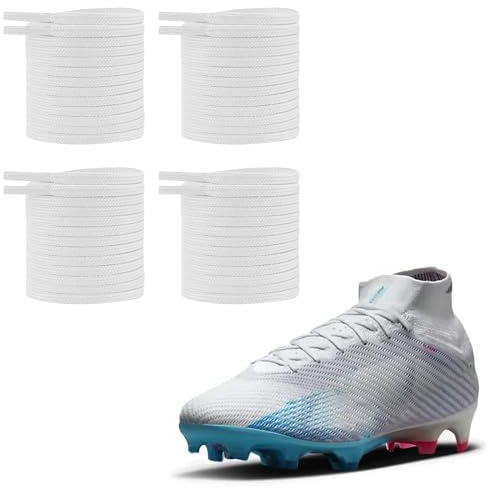 UamGlsob 2 paia di lacci scarpe da 4mm per calcio, lacci piatti sottili per scarpe da rugby e calcio alte/basse (White, 54/140cm)