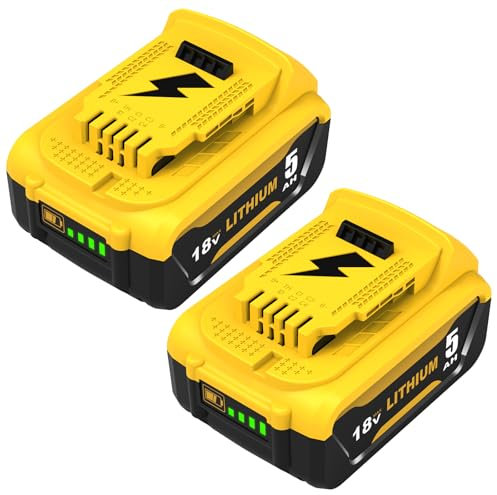 Exemoro 2 x 18 V 5.0 Ah DCB184 Akku für Dewalt Akku 18 V 5.0 Ah DCB184 DCB180 DCB181 DCB182 DCB200 DCB201 DCB201-2 DCB200-2 DCB204-2 Kompatible Elektrowerkzeuge (Yellow)
