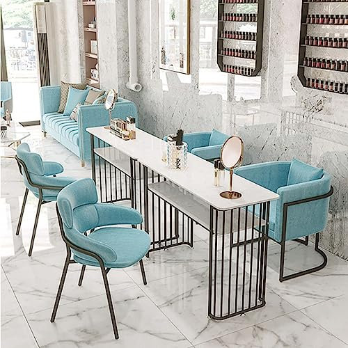 Beauty-Maniküretisch mit doppelschichtigem Aufbewahrungsregal, Marmor-Arbeitszimmertisch für Salon, Spa, tragbar und einfach zu montieren, Nagelschreibtisch (schwarz, 80 x 45 x 75)