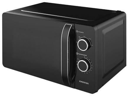 INFINITON Microondas MW-HB2070, 20 Litros, 700 W, Temporizador de 0 a 35 minutos, Función DEFROST, Apertura de puerta con tirador, Negro