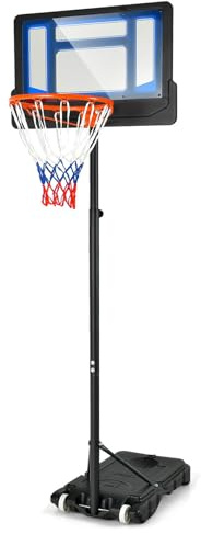LIFEZEAL Supporto da basket su ruote, canestro da basket per esterni, con altezza regolabile 195-250 cm, base da basket per bambini grandi e ragazzi (blu)