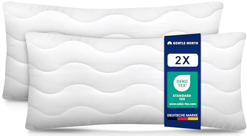 Gentle North Hochwertige Kopfkissen 40x80 cm groß in Hotelqualität - 2er Set Flauschige, gut gefüllte Schlafkissen für Allergiker geeignet (Ökotex 100 Zertifiziert) - 60° Waschbar