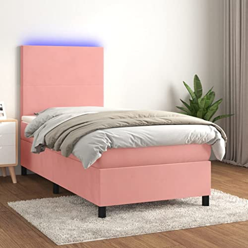 Brokky Boxspringbett mit Matratze & LED Bett Mit Bettkasten Bett Boxspringbett Betten Boxspringbett Mit Matratze Rosa 90x190 cm Samt - 3135980