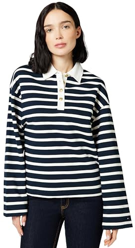 Tommy Hilfiger Jersey Mujer Gold Button Rugby Terry con Cuello francés, Multicolor (Dark Night Navy/Ivory Silk STP), L
