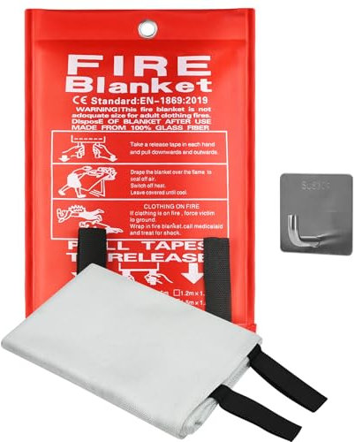1 Pack Fire Blanket 1m X 1m,Emergency Fire Blanket for Kitchen Quick Unfolding Fiberglass Flame Retardant W/Hooks Fire Blankets, Heavy Duty Fire Suppression Blankets for Home, Office & Caravan
