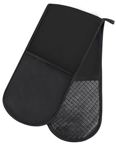 Black Oven Gloves Heat Resistant, Modern Oven Kitchen Accessories Mitts, Machine Washable Silicone Non-slip Design Thick Ovens Glove Home