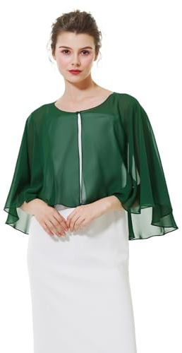 BEAUTELICATE Étole en mousseline de soie pour femme - Cape festive - Avec bordure en satin - Sans manches - Cardigan pour mariage, soirée, robe de mariée d'été, taille unique