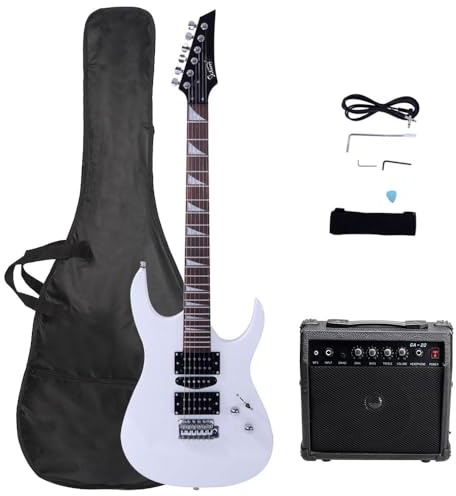 Bonnlo 39 Electric Guitar Beginner Kit with 20W Amp, HSH Pickups Electric Guitars with Cable Strap Picks Bag, Full Accessories for Beginner (White)
