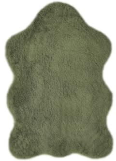 -LUXOR- living Fellteppich Coste gemütlicher weicher Hochflor Kunstfell Teppich 55 x 80 cm dunkelgrün