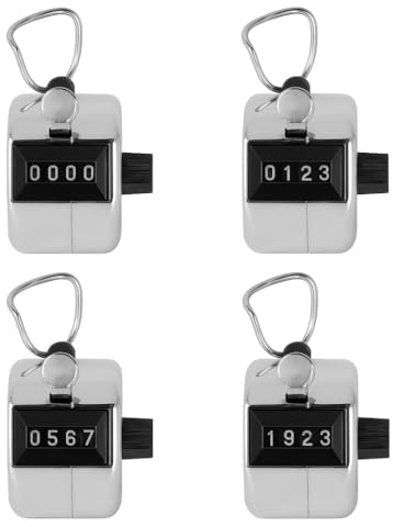 Pack de 4 Contadores Manuales Qwork – Clicker de Mano Qword para Personas, Deporte y Eventos – Contador Mecánico 4 Dígitos – Ideal para Atletismo, Golf, Pádel, Inventarios, Gimnasios y Clases