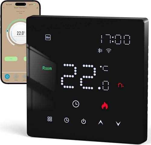 Termostato WiFi Beok Boiler Programación semanal, Control por Voz Compatible con Alexa y Google Assistant Termostato Inteligente de Pared 220 V Negro