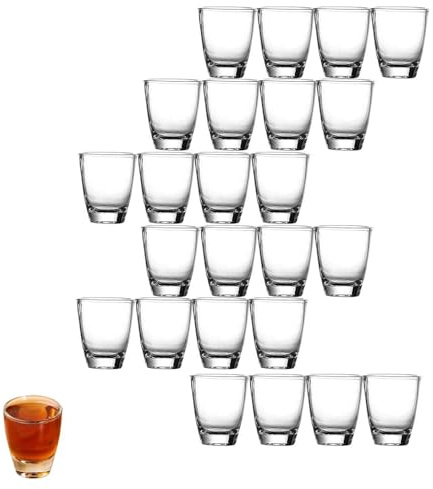 24 stycken snapsglas glas, 35 ml/3 cl shotglas av klart glas med tjock botten, diskmaskinssäker tjock bas, små likörglas, transparenta shot-glas, för familjebarer, semesterprylar