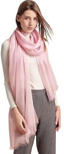 Prettystern damer 100 % kashmir fjäderlätt ring pashmina halsduk aftonklänning stola gjord av mycket tunn 200 garn kashmir trådar, 40 Ljusrosa, 200 cm X 100 cm