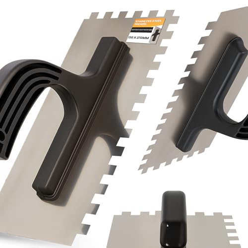 Instalguru Cazzuola Dentata 10x10 mm in Acciaio Inox per Applicazione di Mortaio e Piastrellatura Strumento da Muratore per Lisciare le Superfici