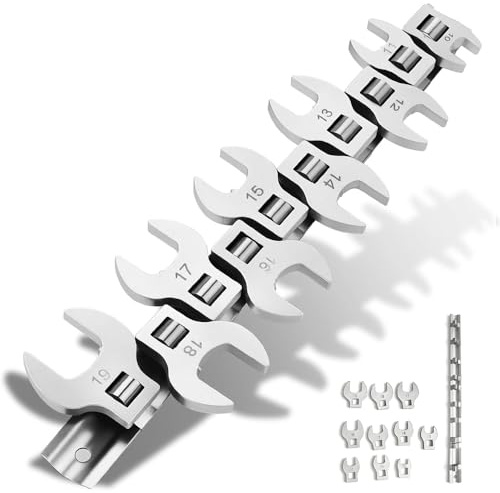 Set di 10 chiavi metriche, azionamento da 3/8, dimensioni metriche da 10 a 19 mm, chiave dinamometrica a piede di gallina, set con organizer a clip
