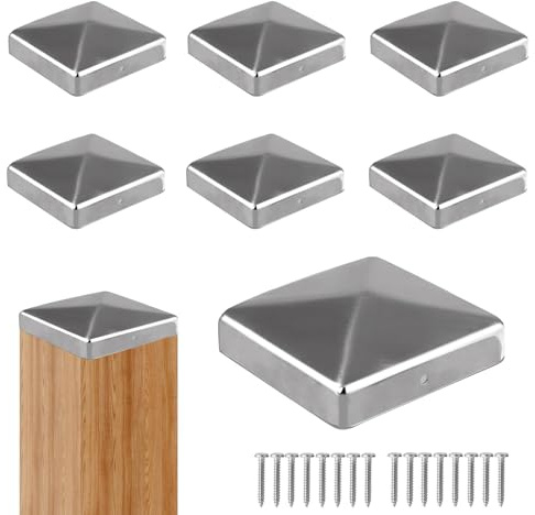 Mental Fence Posts Caps, 9x9cm Metal Fence Post Tops 8 PCS Weatherproof Fences Post Toppers Square Fences Caps with Screws for Protection and Decoration