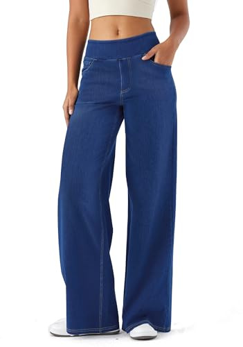 ZIRUU Women Stretchy Denim Wide Straight Leg Jeans High Waisted Baggy Trendy Tummy Control Pants with Pockets Loose Fit Elasticity Casual Jeans