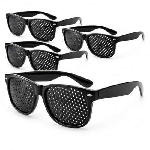 Elenviorina 4 Pcs Pinhole Glasses - Black Eye Training Glasses - Anti-Fatigue Pinhole Eyewear - PC Material Eye Relaxation Glasses for Reading Screen Use
