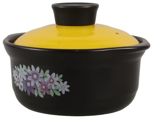 KICHOUSE Casseruola in Argilla da 1,3l Doppio Manico, Pentola Resistente per Brasare Zuppe, per Cucina Domestica e Ristorante