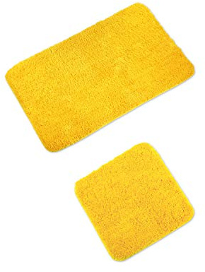 WohnDirect Tappeti Bagno Giallo Set 2 • Due tappetini da Bagno 45x45 + 50x80cm • Antiscivolo + Lavabile • tappeti Bagno 2 Pezzi