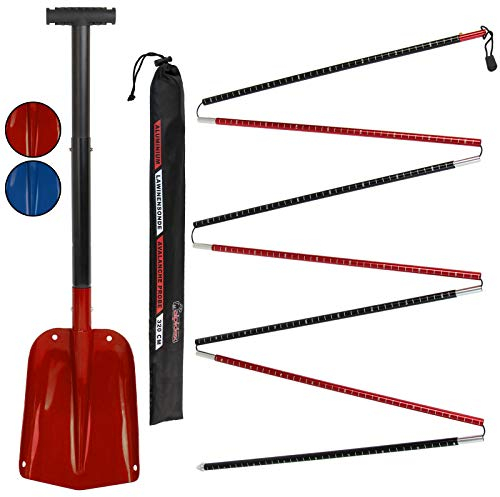 ALPIDEX Avalance Kit : Aluminium Avalanche Probe and Telescope Snow Shovel Lightweight, Colour:Red - 320 cm