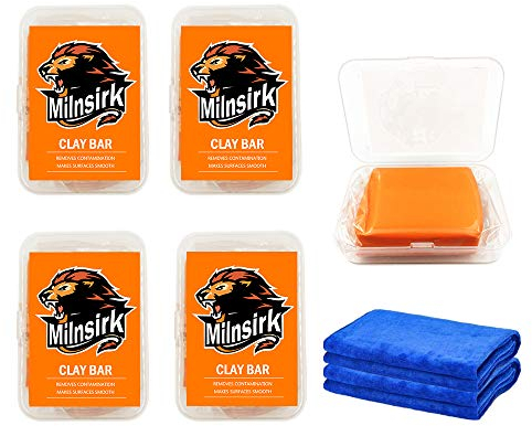 Milnsirk Reinigungsknete Auto Car Clay Bar 4 Packung 400g Reinigungsmasse Lackreinigungsknete zur Reinigung von Autolack, polnisches Fensterglas, mit Mikrofaser-Handtuch