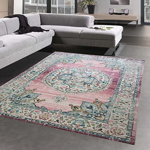 CARPETIA Teppich Outdoor Orientteppich Wohnzimmerteppich Ornamente in rosa Größe 160x230 cm