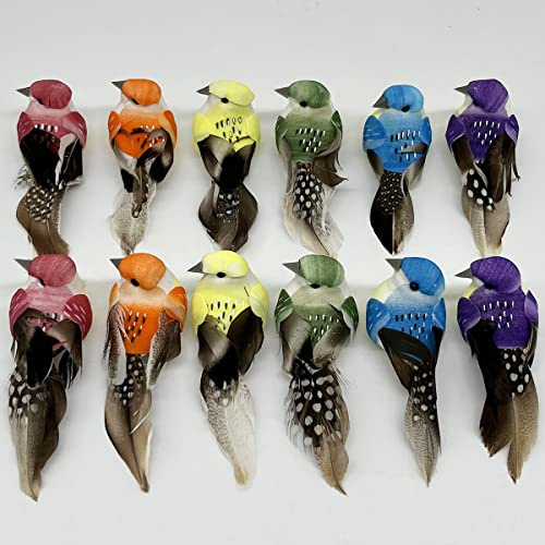 LWINGFLYER 12pcs Small Artificial Simulation Foam Feather Bird 3-Inch Realistic Sparrow Clip on Ornaments for Craft Project Christmas Tree Decoration Seasonal Display
