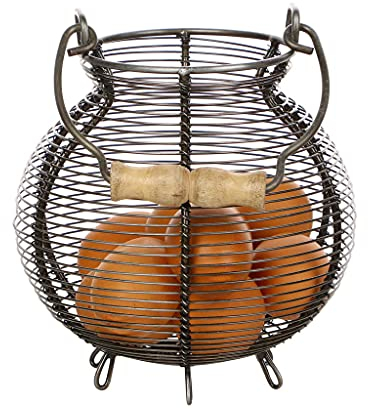 Egg Basket Holder Caddy Footed Metal Cauldron Kitchen Table Worktop Basket Winter Housewarming Christmas Kitchen Gift