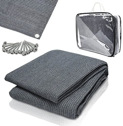 Ansobea Vorzeltteppich 2.5 x 6 m Outdoor Camping Teppich Zeltteppich mit 12 Löchern, 13 Heringe und Tragetasche HDPE Zeltunterlage Atmungsaktiv Campingteppich rutschfest Campingmatte Grau Blau