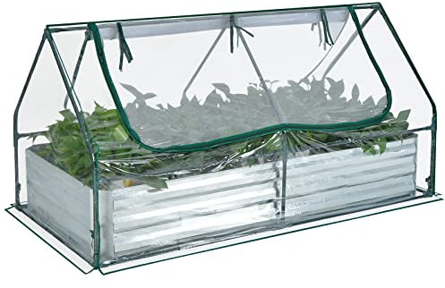 RELAX4LIFE Mini Serre de Jardin avec Jardinière en Fer, Bâche PVC Transparent, 2 Fenêtres Zippées Enroulables, Serre à Tomates Fruits Légumes Semis pour Balcon Terrasse, 180x90x90cm