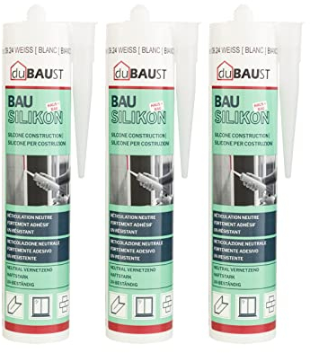 3x dubaust BAS24 Bausilikon Fenstersilikon Neutralsilikon Innen/Aussenbereich witterungsbeständig hochelastisch 310ml Kartusche (weiss)