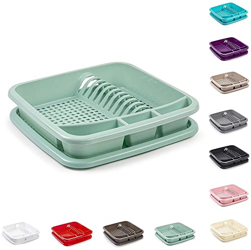 plastific Mint Green Plastic Dish Drainer Plate Cutlery Rack Kitchen Sink Utensil Draining Cup Holder Drying Rack Draining Rack Sink Drainer Kitchen Gadgets (39 x 39 x 7.5cm)