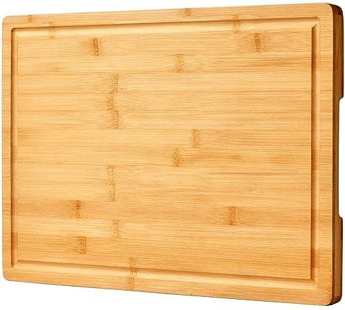Bamboo Cutting Board for Kitchen, 18 Large Wood Charcuterie Cheese Board, Wooden Chopping Block with Side Handles and Juice Grooves