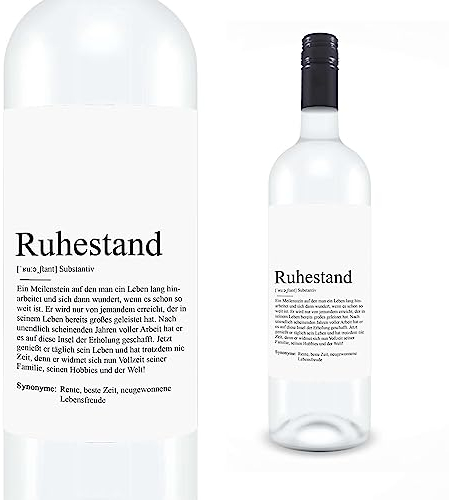 KAMEWI® Etikett RUHESTAND Definition | Aufkleber für Weinflaschen | Rente Geschenk Rentner Arbeitskollegen Abschied Kollegin Herzensmensch
