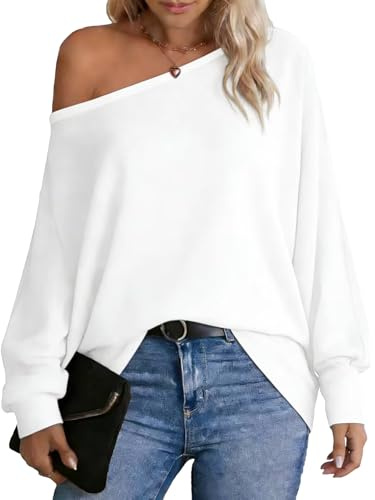 Dressmine Off The Shoulder Tops for Women Jumper Batwing Loose T Shirts | Oversized Tee, Autumn Fashion Clothes, Tunic Top, Bardot, Sexy, Going Out, Stretchy, Lightweight