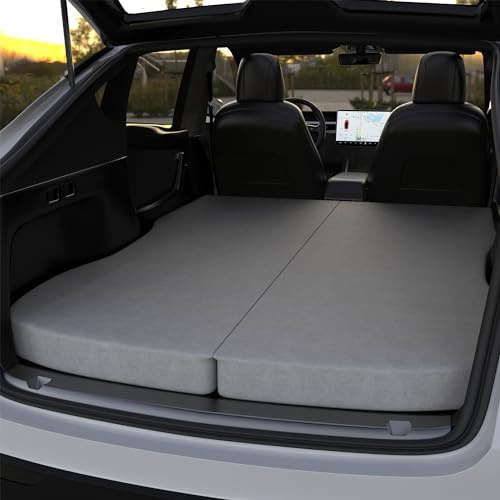Ferlizer 4 Memory Foam Camping Mattress for Tesla Model Y, 76 x 43, Foldable Car Sleeping Pad with Plush Washable Cover, CertiPUR-US Certified, Grey