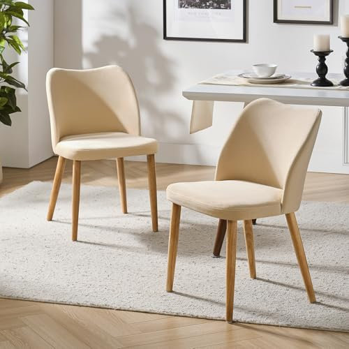 HULALA HOME 2er Set Esszimmerstühle, Schminktischstuhl, bequemer Kleiner Küchenstuhl mit Holzbeinen 46 cm Sitzhöhe für Wohnzimmer, Schlafzimmer und Esszimmer, Beige