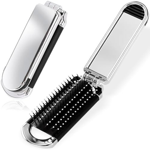 FMYODWU 2 pezzi spazzola per capelli a specchio pieghevole, spazzola per capelli da viaggio con specchio, spazzola tascabile, mini pettine per capelli tascabile per viaggi e sport all'aperto
